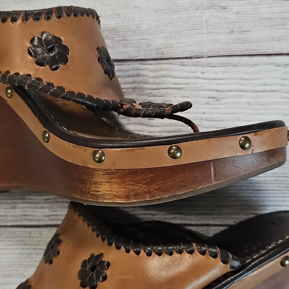 Jack Rogers 7/7.5 Tan Leather Platform Sandals